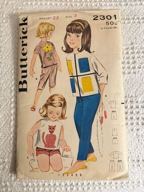 Vintage Butterick Pattern 2301 for Girl’s Tops & Pants